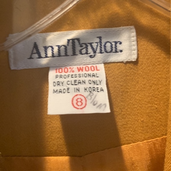 Vintage Anne Taylor 100% Wool 2 Pc. Blazer Skirt Office Attire 8 Mustard Yellow - Picture 3 of 6